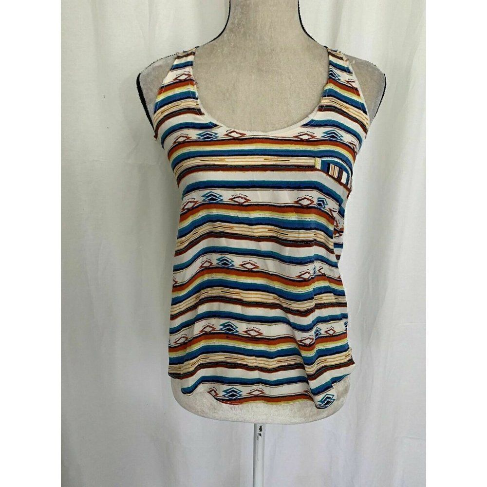 Rory Beca Womens Blue Red White Striped Silk Scoop Neck Tank Top Xs